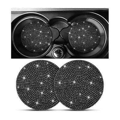 Osilly Bling Car Cup Holder Coaster, 2 Pack Crystal Rhinestone Anti-Slip Insert Coasters, Universal 2.75 Inch Fashion Automotive Cup Mat, Car Interior Accessories Decor Gifts for Women (Black)
