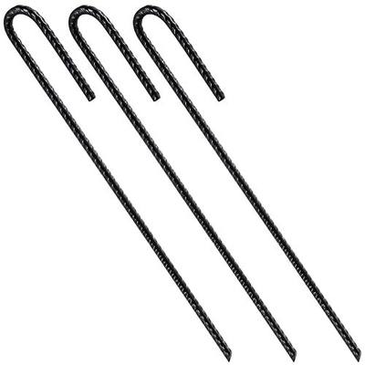 Wensilon Rebar U/J Hook Extra Heavy Duty, 12 inch x 1/4 inch Rust Proof Coated Steel Ground Anchors for Garden, Tent, Trampoline (50pcs, J-Hook)