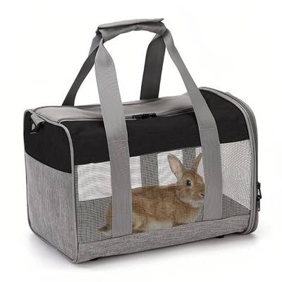 PINVNBY Bunny Carrier for Travel Camping Outdoor, Small Pet Carrier, Guinea Pig Carrier, Breathable Pet Portable Hand Bag for Hamster Rabbit Guinea Pig(Black & Gray)