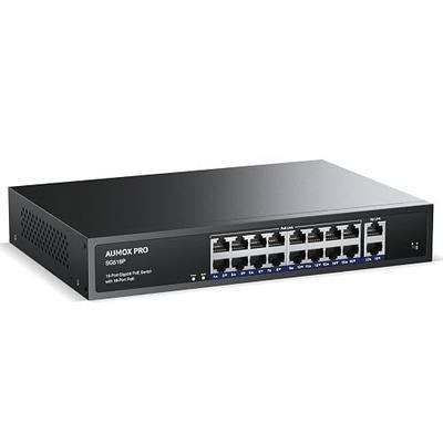 18 Port Gigabit PoE Switch 250W 16PoE 2 Uplink Rack Mount VLAN | Unmanaged IEEE 802.3af/at Built-in Fan Metal Rack/Desktop/Wall Mount One Key VLAN Plug&Play For IP Camera AP&Office