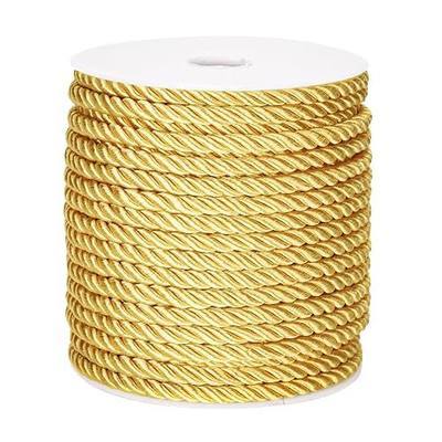 jijAcraft 5mm 21 Yards Gold Rope Cord - 3Ply Twisted Decorative Cord for Sewing & Crafting, Shiny Cord Polyester String for Home Decor Curtain Tieback, Upholstery, Graduation Honor Cord