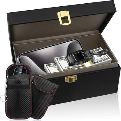 Diyife Extra Large Faraday Box, RFID Box for Car Keys with Pouch, Faraday Cage Key Fob Protector, Carbon Fiber Signal Blocker for Keyless Fob, Anti Theft Faraday Bags for Car Keys, Phones