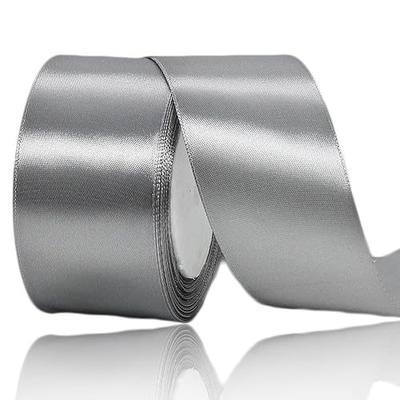 Silver Ribbon 2 Inch x 25 Yards, Grey Satin Fabric Ribbon for DIY Crafts, Gift Wrapping, Bows Making, Wreaths, Flower Bouquets, Chair Sash, Christmas and Wedding Party Decorations