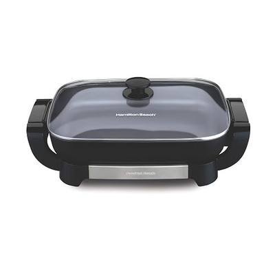 Hamilton Beach Large Electric Skillet With Lid | PFAS-Free Durathon Ceramic 12" x 15” Removable Pan | Adjustable Temperature | Reversible Design | Black Non-Stick Surface