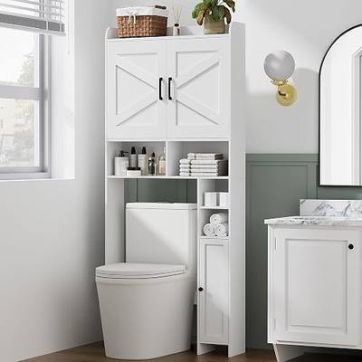 Homhedy Wooden Over The Toilet Storage Cabinet with Barn Door | Freestanding Bathroom Storage, Toilet Paper Holder, Adjustable Shelf,Space-Saving, Farmhouse Style, White
