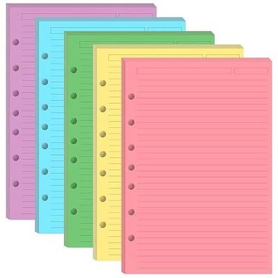 Mini Binder 5 Colorful Line Paper for 3 or 7 Ring Binders - 100 Sheets/200 Pages Loose Leaf Paper Line Refills, Per Color 20 Sheets, Desk Size 4, 5.8" x 8.5"