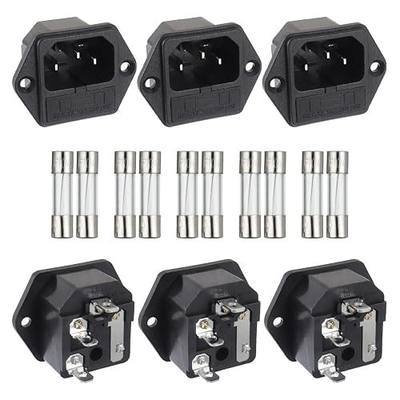 AC 250V 10A 2 in 1 Mount Inlet Module Plug Socket Power Entry Connector Male Blades with 10A Fuse(Pack of 6pcs)