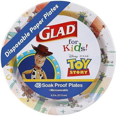 Glad for Kids Disney Pixar Toy Story Disposable Paper Plates for Parties and Everyday Meals, Sturdy Kid-Friendly Design for Birthdays and Family Events, 8.5 Inch, 40 Count