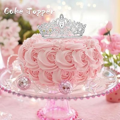 CIEHER Silver Small Tiara Cake Topper Mini Crown Princess Tiara Birthday Crown Wedding Cake Decoration for Wedding Birthday Party Cake