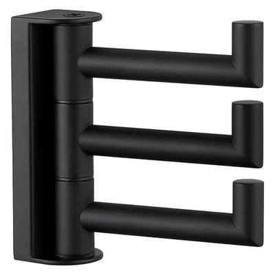 Angle Simple Swivel Towel Hook 3 Arms, SUS 304 Stainless Steel Foldable Bathroom Robe Towel Hook, Wall Coat Holder, Matte Black
