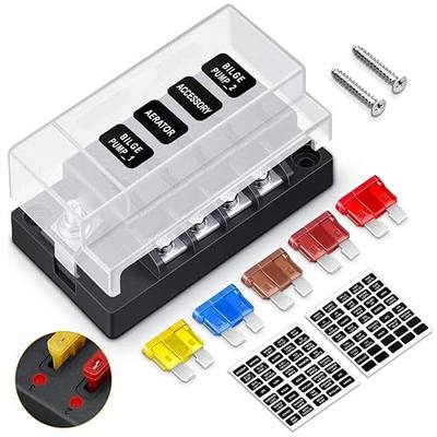 ELECTOP Upgraded 4 Way Blade Fuse Block Fuse Box with Single Positive Line Power Inputs, 4 Circuit Fuse Holder ATC/ATO Fuse Block Panel with LED Indicator for 12V/24V Car Truck Boat Marine