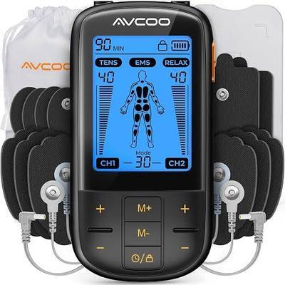 AVCOO 3-in-1 TENS Unit Muscle Stimulator with 30 Modes, 40 Intensities TENS Machine for Gradual Back Pain Relief Therapy, Rechargeable EMS Unit Massager with 12 TENS Electrode Pads, a Storage Bag