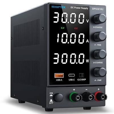DC Power Supply Variable 0-30V 0-10A, Adjustable Switching Regulated Bench Power Supply with Encoder Coarse & Fine Knob, 3.6A USB & Type-C Quick-Charge, OCP Overcurrent Protection