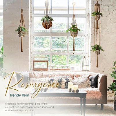 ANROYE Macrame Plant Hanger for Indoor Set of 4, Bohemian Hanging Planter with Tassels for Flower Pot, Boho Decorative Houseplant Rope Holder for Home Decor Bedroom Window Farmhouse