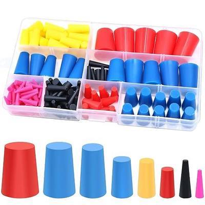 130PCS 1/16" to 5/8" Silicone Rubber Stoppers, 8 Sizes High Temp Silicone Rubber Protective Tapered Plug Assortment Kit, Masking System Kit Perfect for Powder Coating, Painting, Anodizing