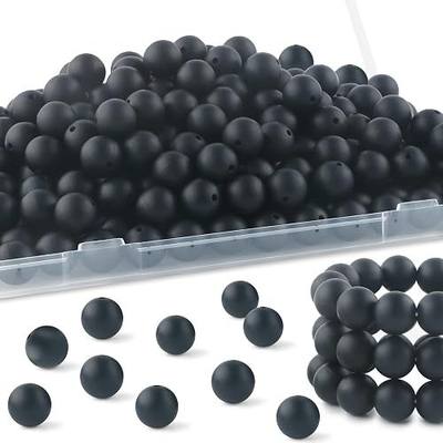 150Pcs 15mm Silicone Beads for Keychain Making Bracelet Necklace, Bulk Round Silicone Beads for Pens(Black)