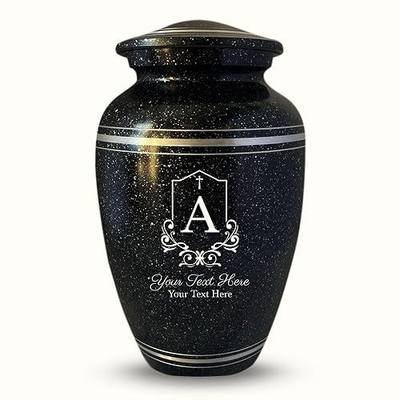 Personalized Custom Human Cremation Urn For Adult Ashes Men & Women - Engraved Aluminum urn with Name, Date and Headstone Shape, Hand-Crafted Vessel for Human Remains | Black with Silver Rim