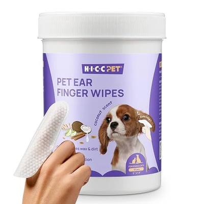 HICC PET Ear Cleaner Finger Wipes for Dogs & Cats, Coconut Scent, 50 Count | Removes Ear Dander, Dirt & Debris for Fresher Ears, Gentle Extra-Large Finger Wipes for Daily Ear Cleaning