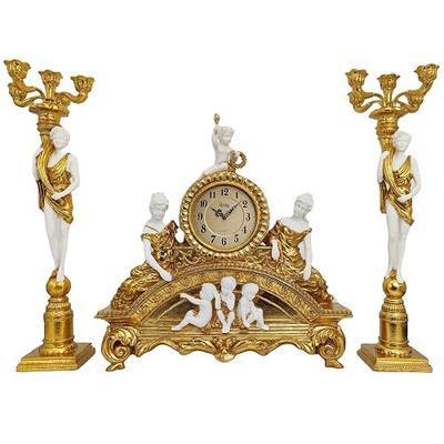 GENUINQ 23''H Ornate Rococo Mantel Clock with Candelabras Candle Holders | resin gold living room fireplace entryway table vintage luxury baroque centerpiece