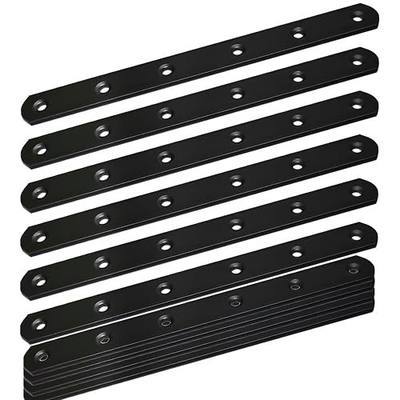 12Pack Straight Brackets Black, 8Inch 200MM Mending Plate Metal Brackets for Brace, Heavy Duty Joining Plates for Wood Fence Bookcase Cabinet, Straight Brace Repairing Mending Plates | 3MM Thick Mending Plate Heavy Duty Joining Brace for Wood Fence Bookcase Cabinet Straight Brace Repairing Flat Corn