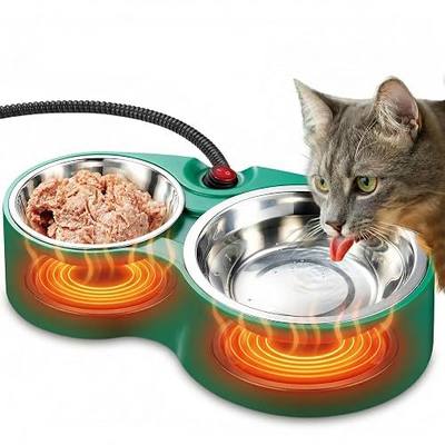 Heated Cat Bowl with Soft Indicator Light – Double Removable Stainless Steel Bowls, Freeze-Proof Water & Food, Overheat Protected, Chew-Resistant Cord, UL Listed