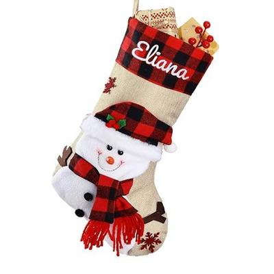 Bemaystar Personalized Christmas Stockings - 18.5'' Embroidery Custom Christmas Stockings with Names, Burlap Plaid Stockings Xmas Decor Gifts for Family Kids Holiday Party, 1-Pack Choose Any Styles