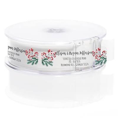 Clear Pine and Holly Rolled Address Labels / 250 Personalized Return Address Labels/Designer Address Stickers in Elegant Plastic Dispenser
