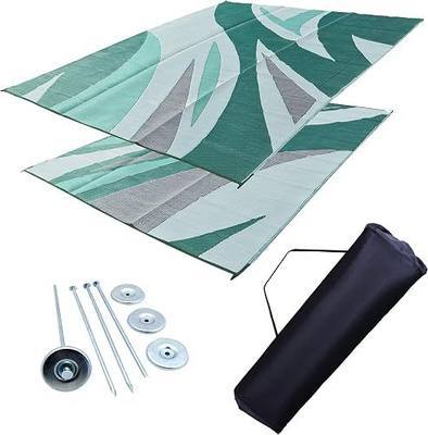 EZ Travel Distribution RV Patio Mat Outdoor Tent and Grass Mat with Bag and Stakes (Reversible) (Green Wave, 9' x 12')