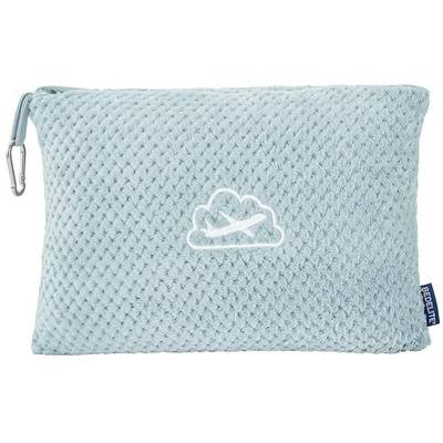 BEDELITE Travel Blanket with Bag, Ultra-Soft Jacquard Fleece Blanket with Luggage Sleeve & Backpack Clip, Airplane Blanket Travel Essentials, Blue