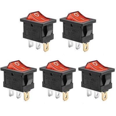 5 Pack KCD1 SPST On/Off Red LED Boat Rocker Toggle Switch | 3-Pin 2-Position Snap In, Only for DC 12V-24V 20A