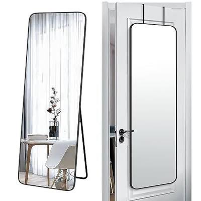 SCWF-GZ 57x20 Full Length Mirror Over The Door Hanging, Floor Stand/Wall Mounted Aluminum Alloy Frame Dressing Mirror for Bedroom Living Room 57 inch Black