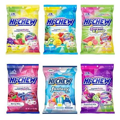 HI-CHEW Variety Mix, Pack of 6 Bags - 17 Flavor Assort Sweet and Sour Chewy Candy, Unique Fun Soft - Immensely Juicy Fruity Candy Flavors - Individually Wrapped for Sharing