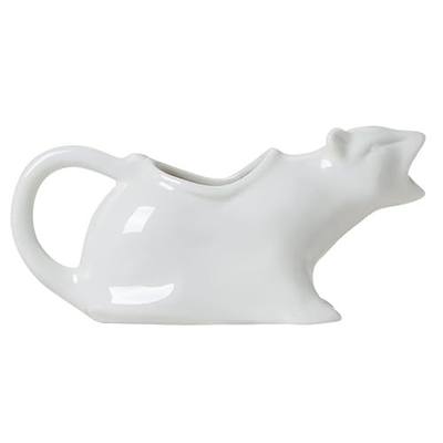 Cat Gravy Boat, 8.5 Oz Ceramic Sauce Boat for Gravy, Warming Sauces, Salad Dressings, Milk, Novelty Cat Gift for Animal Lovers (White)