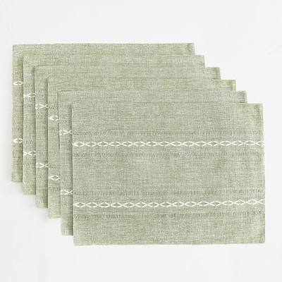 Wracra Cotton Linen Place Mats, Sage Green Embroidered Placemats Set of 6 | Placemats 12 x 18 Inch; Cotton Linen Woven Fabric; Heat Resistant Table Mats; Raised Embroidered Hollow Design