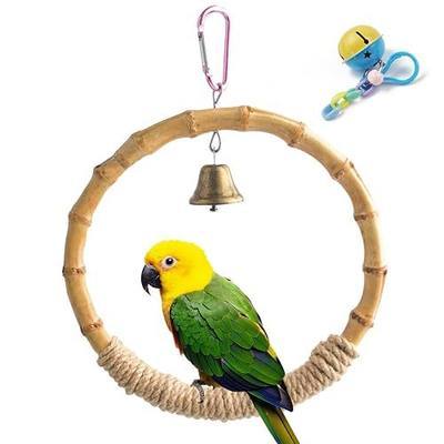 Bamboo Ring Bird Swing Perch,Large Circle Cage Hanging Toys,Bird Perch Climbing Toy Steady Natural Birds Hemp Rope Swings for Budgie,Cockatiels,Conures,Finches,Small Parakeets