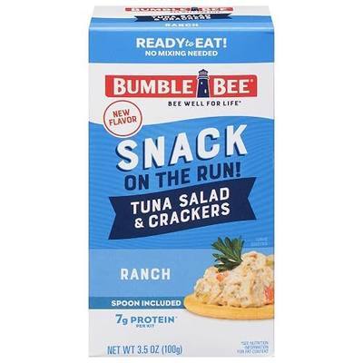 Bumble Bee Snack On The Run! Protein Snack Pack - 7g Protein per Box - Ranch Tuna Salad with Crackers Kit - Ready to Eat Easy-Open Can - Wild Caught MSC-Certified Tuna (Pack of 1)