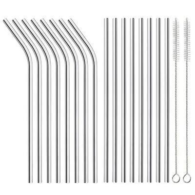 ANNVCHI 16 Pack of Reusable Stainless Steel Metal Straws, 8 Straight + 8 Bent 8.5 inch Metal Straws with 2 Cleaning Brushes, Straw Compatible with 20oz Stanley Cup