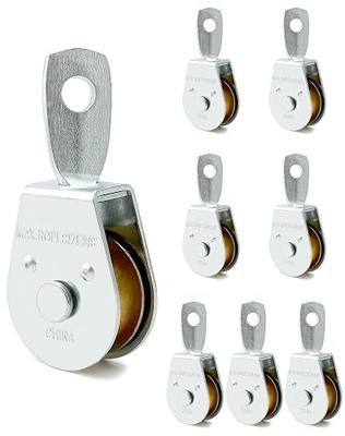 QWORK Single Pulley Block Wheel, 8 Pack Heavy Duty Zinc Plated Iron Single Wheel, 360 Degree Swivel Lifting Rope Pulley Block, Load Capacity 420 Lbs