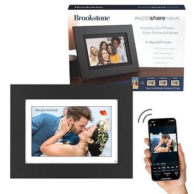 Brookstone 8” WiFi Digital Photo Frame | Send Photo or Video from Phone to Digital Picture Frame with Free PhotoShare Frame v2 app | End-to-End Encryption | Quick Easy Setup | Black Wood