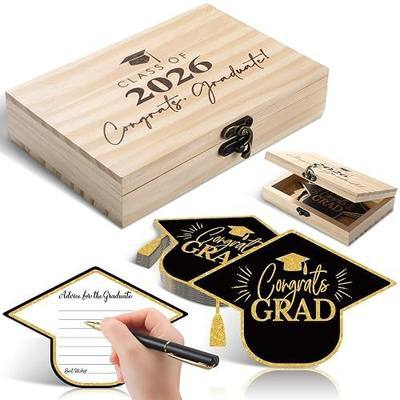 Resurhang 60 Pcs 2026 Graduation Advice and Wishes Cards with Pen Graduation Wooden Advice Box Class of 2026 Gifts for The Graduate Grad Party Decorations High School College
