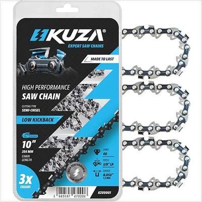 Premium 10 Inch Chainsaw Chain 3/8" LP Pitch, 050" Gauge, 40 Drive Links, German Steel, fits MAKITA, ECHO, Remington RM1035P, Worx WG309, Sun Joe SWJ803E, Craftsman - and more - S40 (3 Chains)