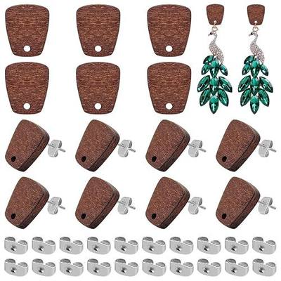 160Pcs Wood Earring Studs for Jewelry Making, Walnut Wooden Stud Earrings Posts Earring Findings Earring Pin Studs Bulk with Loop Trapezoid Earring Posts with Ear Backs for Earrings Making Supplies