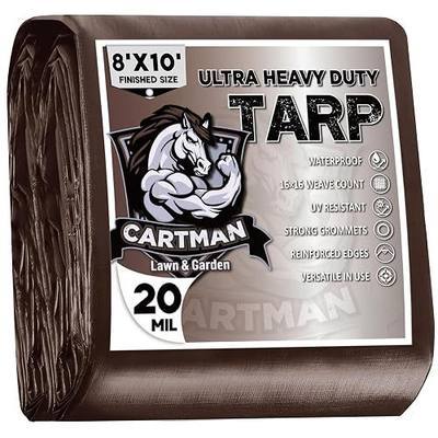 CARTMAN 8x10Ft Industrial Waterproof Poly Tarp Cover 20 Mil, Brown | Ultra-thick rugged tarp; built for industrial equipment, farm storage and prolonged all-weather outdoor coverage