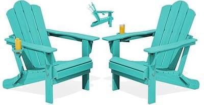 KINGYES Adjustable Adirondack Chairs Set of 2, Folding Outdoor Chair, Aruba | | with Cup Holder | Reclining 3-Position Adirondack Chairs | All-Weather Oversized Adirondack Chairs for Patio, Fire Pit