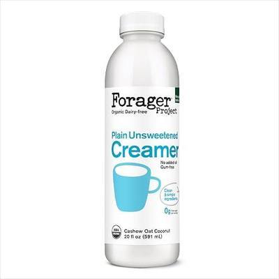 Forager Project Organic Plain Unsweetened Dairy-Free Creamer, 20 fl oz | Zero added sugar. No gums, oils, carrageenan, or natural flavors. Oat, cashew, and coconut base, Keto