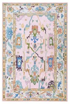 Allen Home Hand Tufted Oushak Wool Rugs - Pastel Ushak Area Carpets Suitable for Living Room, Dining Room, Bedroom- Natural Latex Backing with 100% Cotton - Oushak Caroline Pink - 8’ x 10’