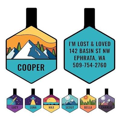 GoTags Silent Dog Tag, Personalized Engraved Hexagon Silicone Pet ID Tag | Dog and Cat Name, Number Address or Message, 5 Lines Custom Text, Soundless No More Jingling Dog Tags (Mountain Orange)