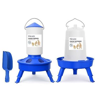 0.4Gal Top Fill Chick Feeder and 0.4Gal Chick Waterer 3 Height Scoop Blue | Chick Feeder and Waterer Set, Anti-Drown Poultry Waterer for Raising Chicks in Brooder