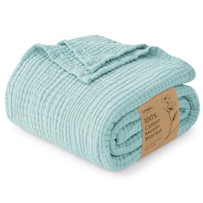 Love's cabin 100% Cotton Muslin Blanket, 6 Layer Lightweight Breathable Gauze Throw Blanket 50 x 60 Inches, Soft All Season Blanket for Couch, Bed, Sofa, Dark Grey