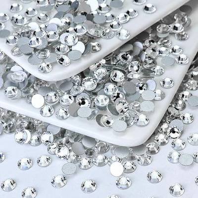 1440PCS SS3 Flatback Rhinestones, Round Glass Crystal Gems for Nail Art and Craft Clothes, Glue Fix Crystal Clear/White Diamond Stones (1.3-1.4mm)